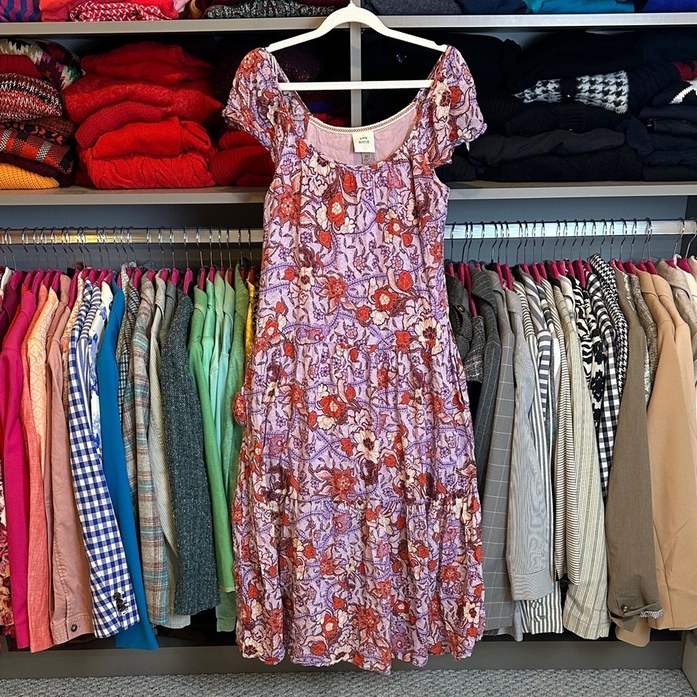 Knox Rose lavender/orange floral lined midi dress size XS